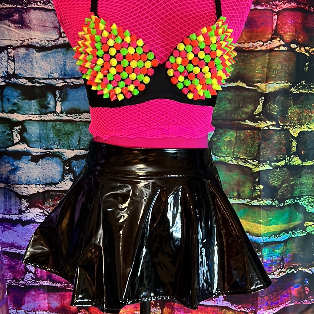 New Black Faux Leather Rave Skirt